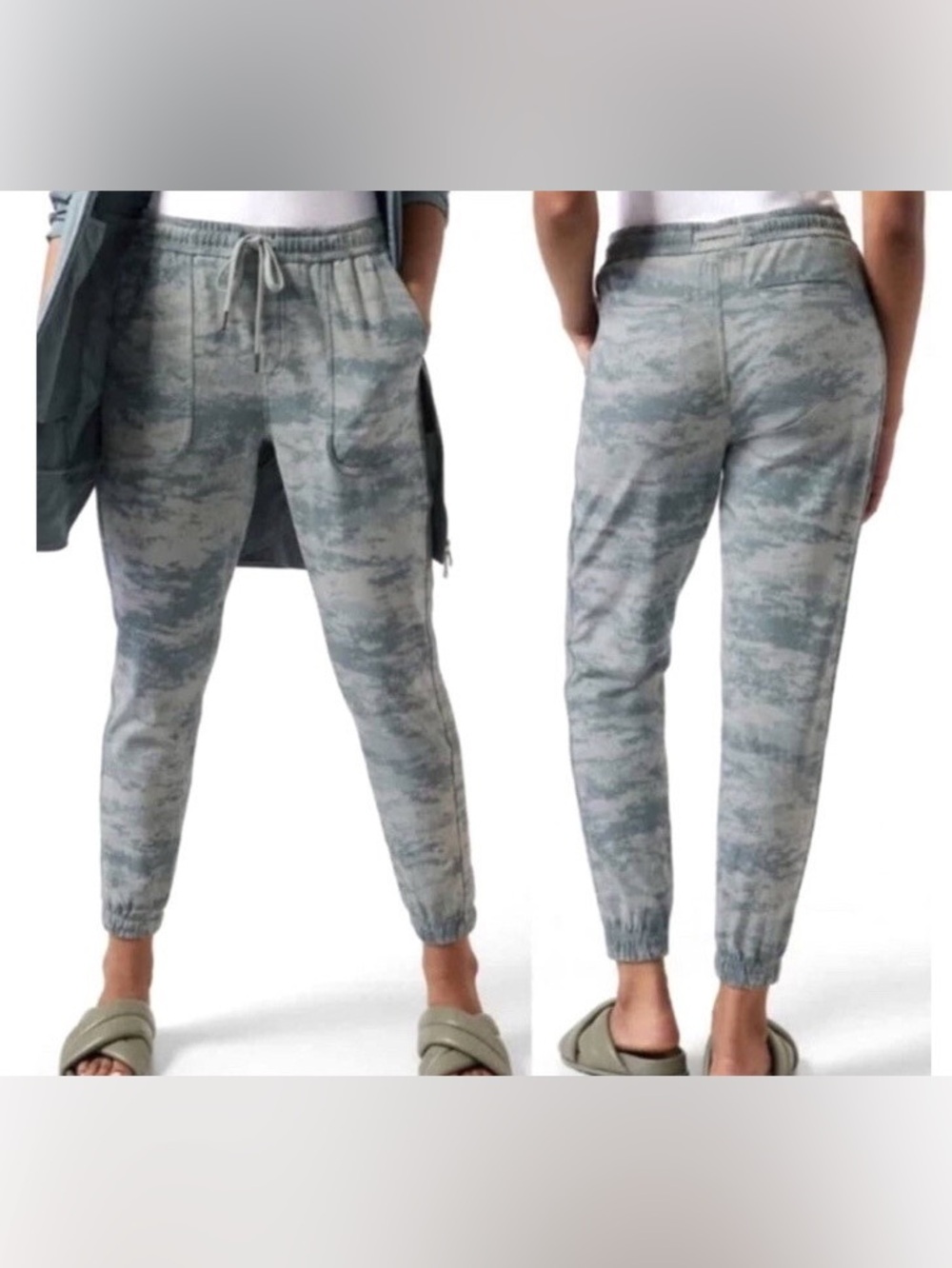 🟩Athleta Farallon Printed Jogger Pants, Fog Camo Sage Green🟩